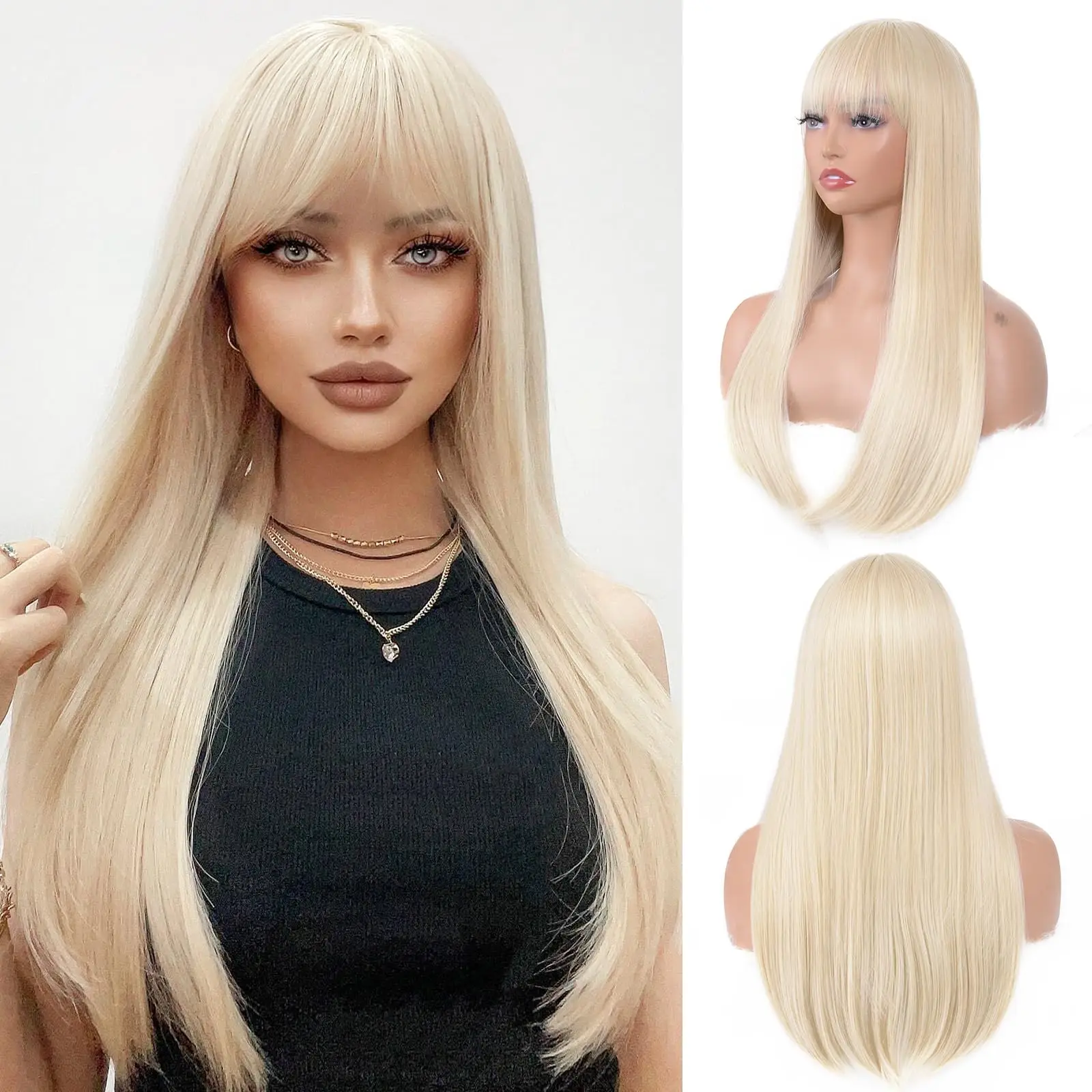 Best-selling 26-inch long straight synthetic wig, Halloween party cosplay role-playing wig, daily party wig, hot wire wig set