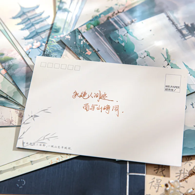 Ink Landscape Souvenir Message Card, estilo chinês, 30 folhas