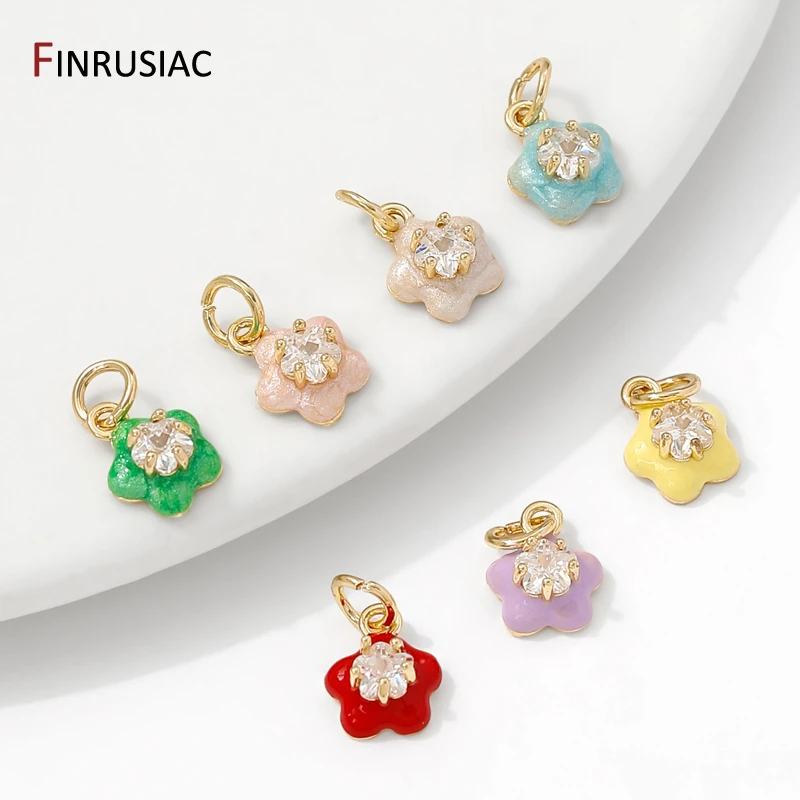 14K Gold Plated Brass Enamel Zircon Star Charms Pendants,Inlaid Zircon Necklace Charms,DIY Bracelet Making Supplies Materials