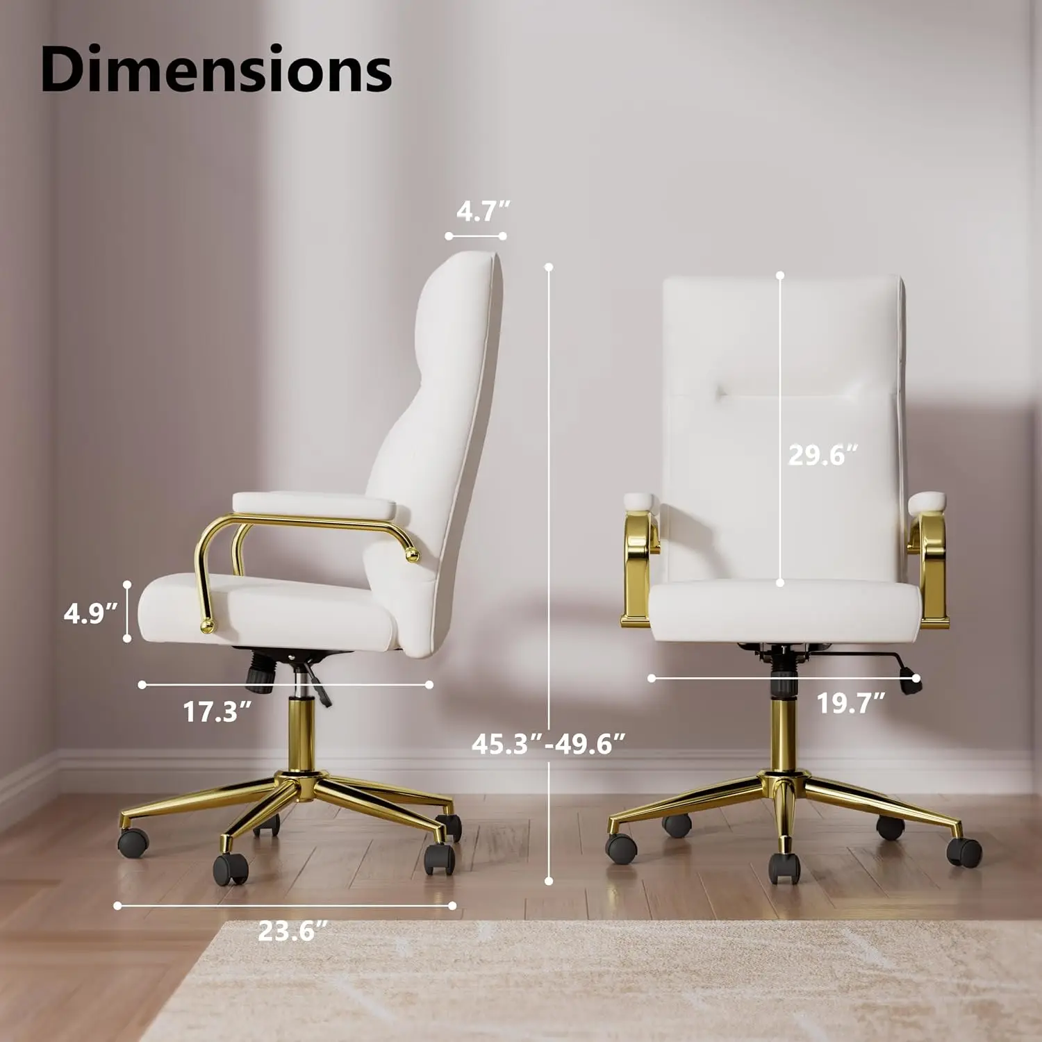 White & Gold Office Chair Memory Foam Seat Ergonomic Computer Desk Chair, Customized