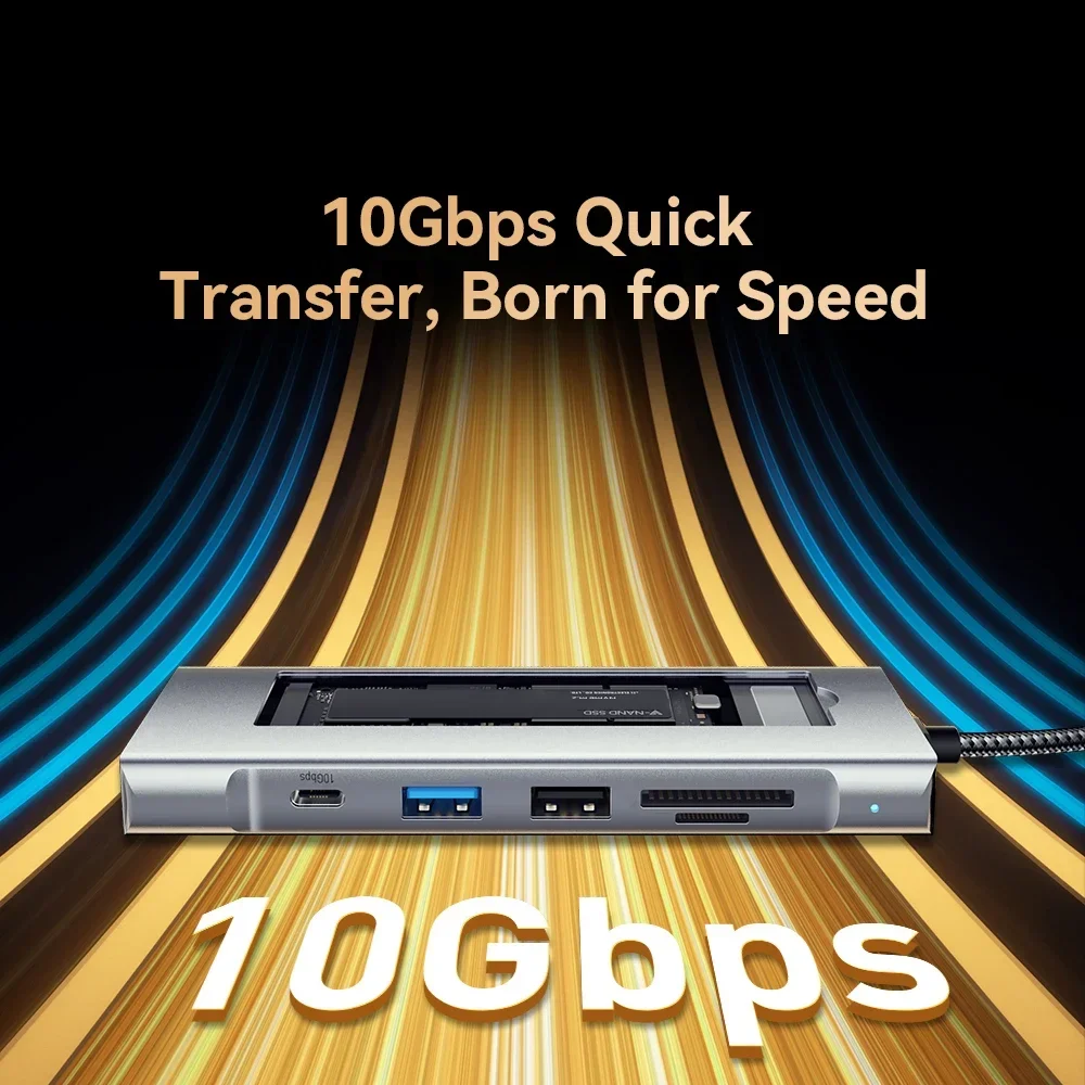 

8-в-1 USB C-концентратор с функцией хранения дисков Док-станция M.2 SSD USB C-концентратор Type-C к HDMI-адаптеру USB-разветвитель для ПК, ноутбука