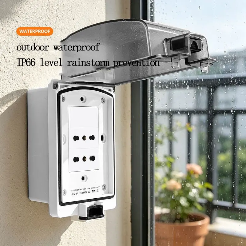 Outdoor IP66 Waterproof 16A Italian Socket with Switch Network Splash Proof Box USB Type-C 20W Quick Charge European Style Plug