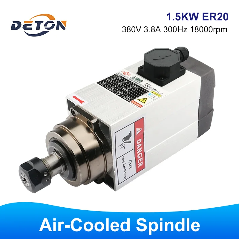 

1.5KW ER20 Air-Cooled Spindle 220V 380V Square Milling Spindle Used For CNC Router Engraving Woodworking Milling Machine