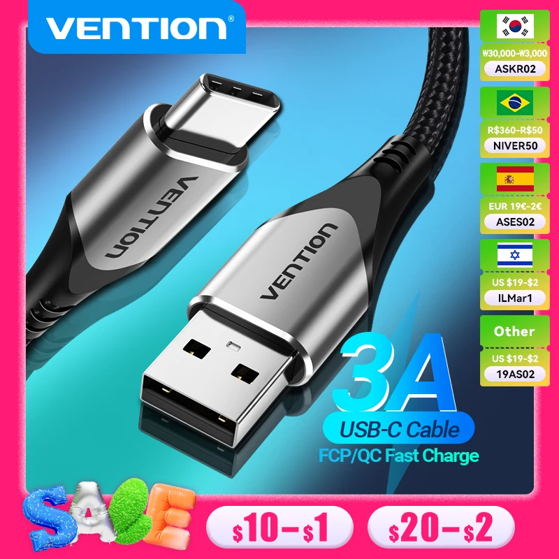 Vention USB Type C Cable for Samsung Poco S21 3A Fast Charging USB C Charger Date Wire for Xiaomi Redmi Note 8 Type-C Cabo Cable