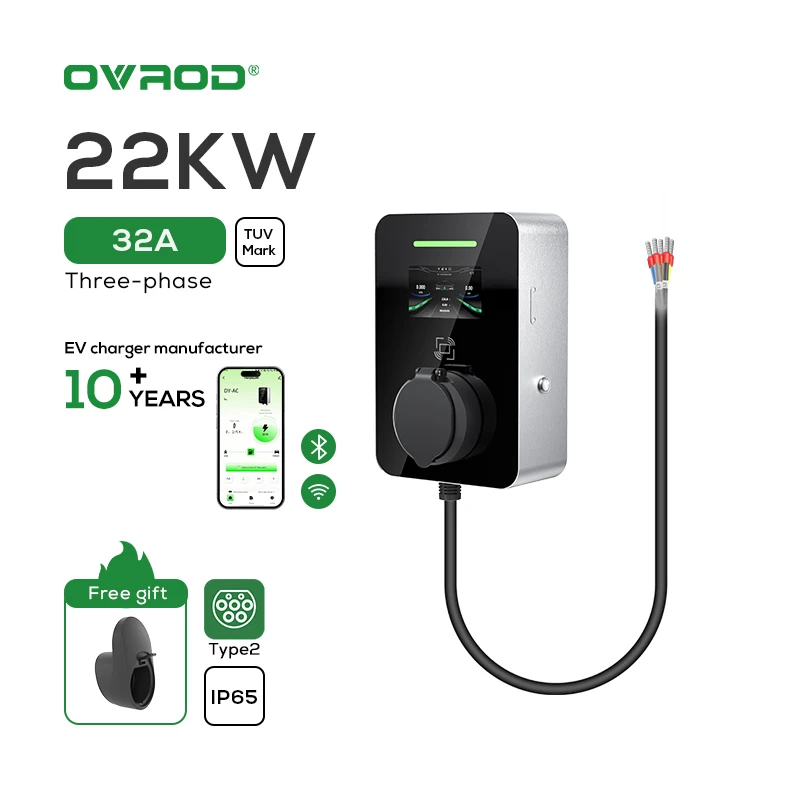 

Ovrod 22KW AC Wall-Mounted Electric Car Charger 32A Type2 Home EV Charging Station 3 Phase For Bluetooth WIFI Control New