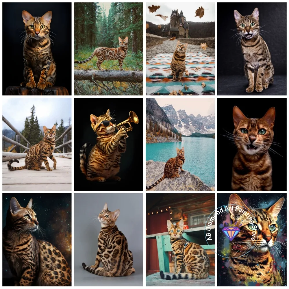 

Elegant Bengal Cat AB Diamond Painting Kit Square Round Diamond 5D DIY Cross Embroidery Handmade Art Exquisite Gift Home Decor