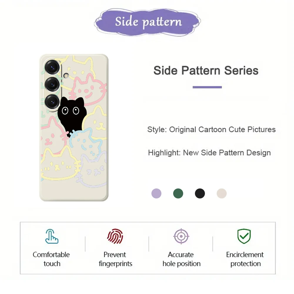 Cute Black Cat Pattern Phone Case For Samsung Galaxy S25 S24 S23 S22 S20 Ultra Plus S20FE S21FE S23FE S24 FE S10 Plus Soft Cover