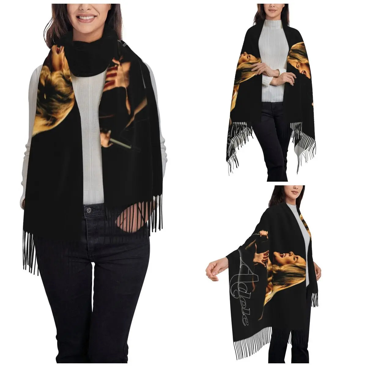 Cool Singer Adele Tour 2024 Shawl Wraps for Ladies Warm Large Long Scarf Music Album Pashmina Tassel Scarves