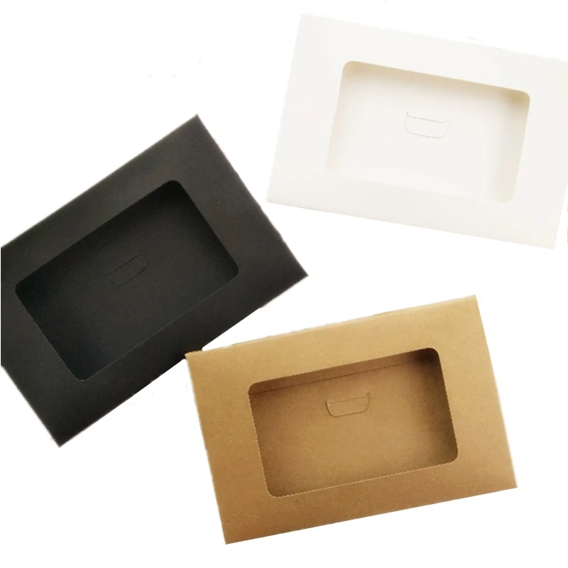 50pcs Kraft Paper Gift Packaging Box for Lingerie Underwear Scarf Open Window Favor Boxes Postcard Sleeve Photo Envelope Box