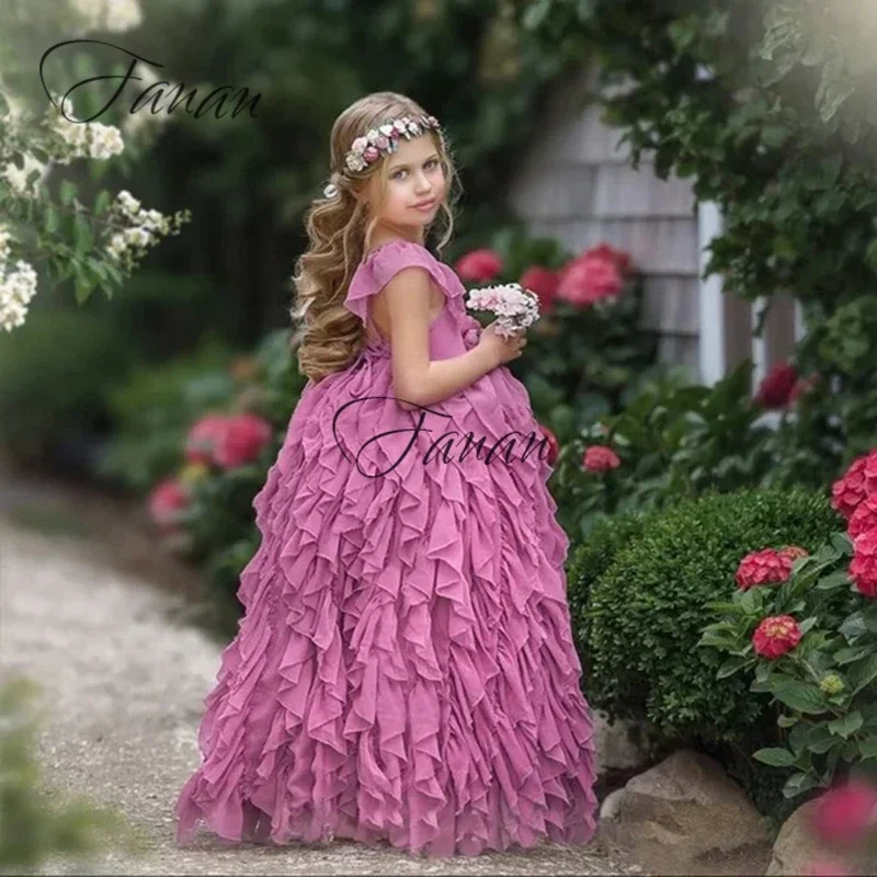 Vestidos de flores de cuello cuadrado Simple para niña, vestido de fiesta de gasa con encaje de flores 3D para niños y bebés