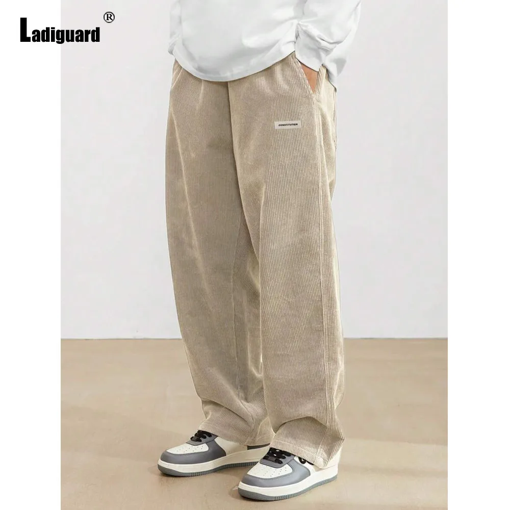 2025 Europe Style Fashion Basic Corduroy Pants Men's Full-Length Trousers Plus Size Mens Stand Pocket Casual Straight Pants New