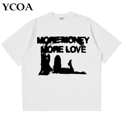 Women Tshirt Oversized Cotton Letter Y2k Streetwear Hip Hop Korean Harajuku Vintage Graphic Short Sleeve Tops Aesthetic Clothing