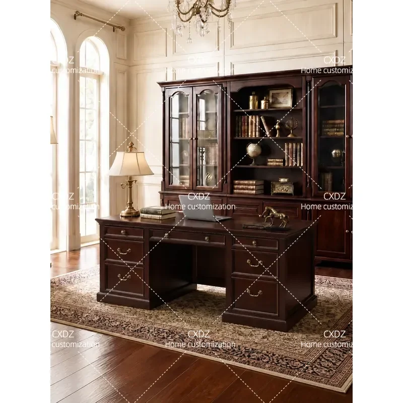 American Rural Style All Solid Wood Desk Log Writing Table Eco Friendly Computer Desk for Study Home Office Furniture
