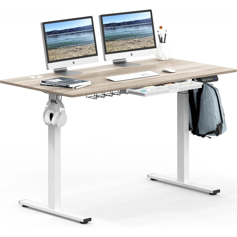 55-Inch Large Electric Height Adjustable Standing Desk, 55 x 28 Inches, Maple