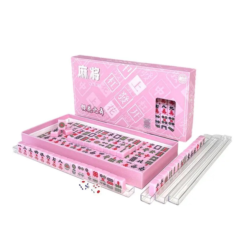 Juego de mesa pequeño Mahjong, juegos de mesa portátiles para adultos, azulejos tradicionales chinos Mahjong, juegos de viaje para dormitorio al aire libre