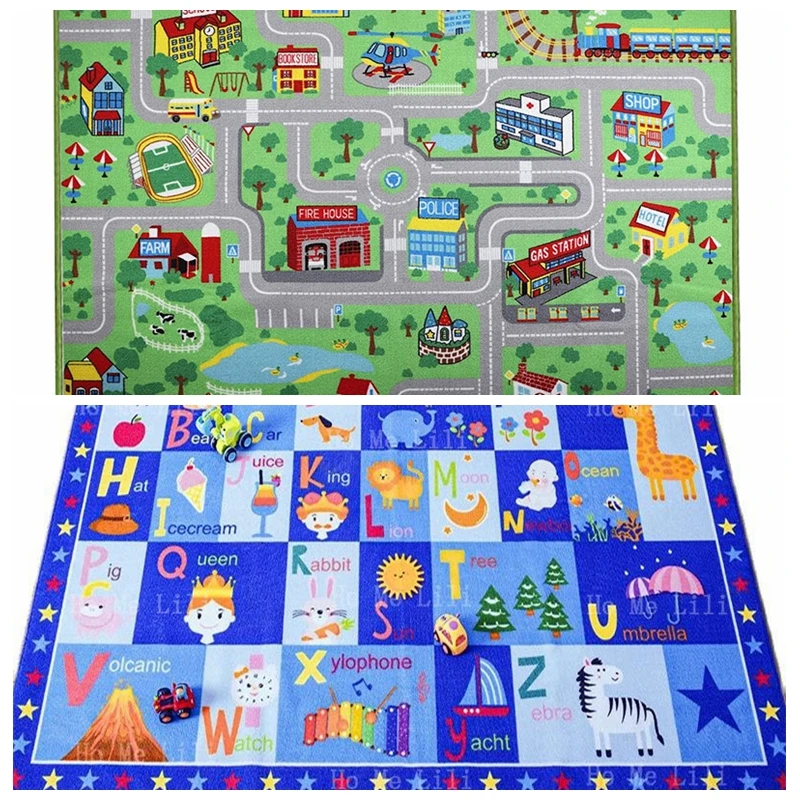 Cartoon Kids Playmat City Life Carpet Learning Exercise Abc Educatiponal Car Flannel Floor Rug For Baby Toddler Bedroom Playroom