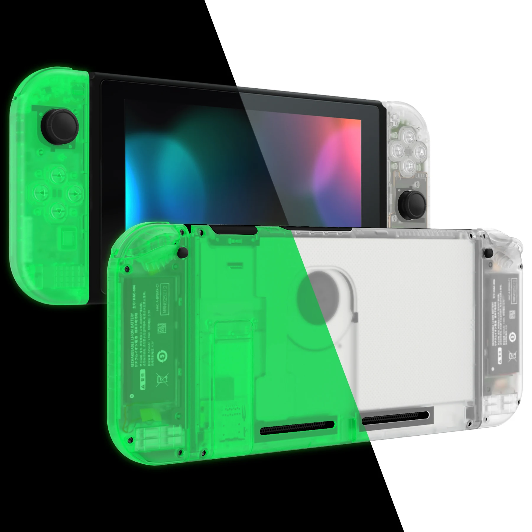 eXtremeRate DIY Housing Shell W/Buttons for Nintendo Switch - Glow in Dark - Green