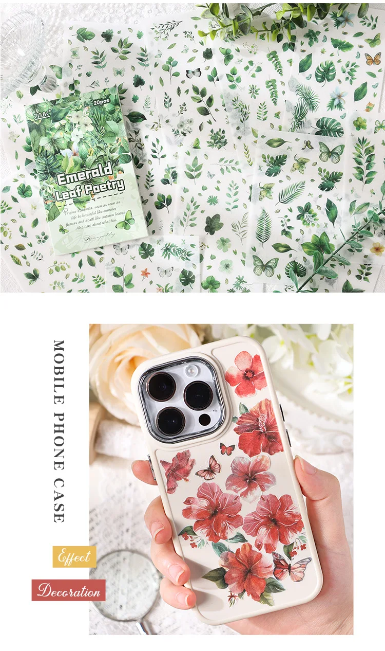 20 Sheets/pack Flower Images Die-cut Washi Sticker Book Watercolor Painting Plants Scrapbooking Creative Journal Collages