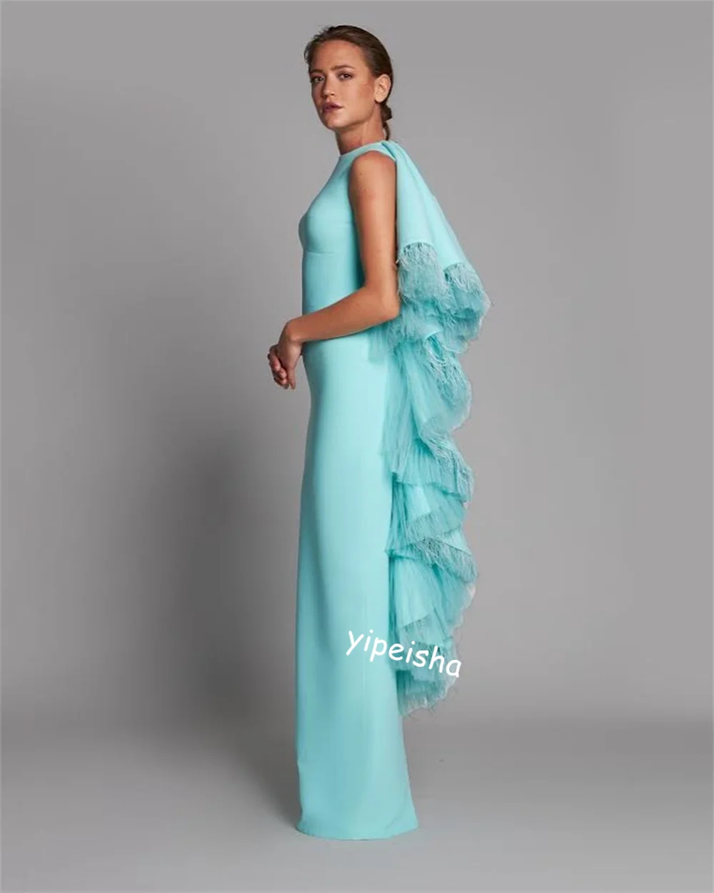 Customized Jiayigong High Quality  S Feather Evening A-line  Collar Bespoke Occasion Gown Long Dresses