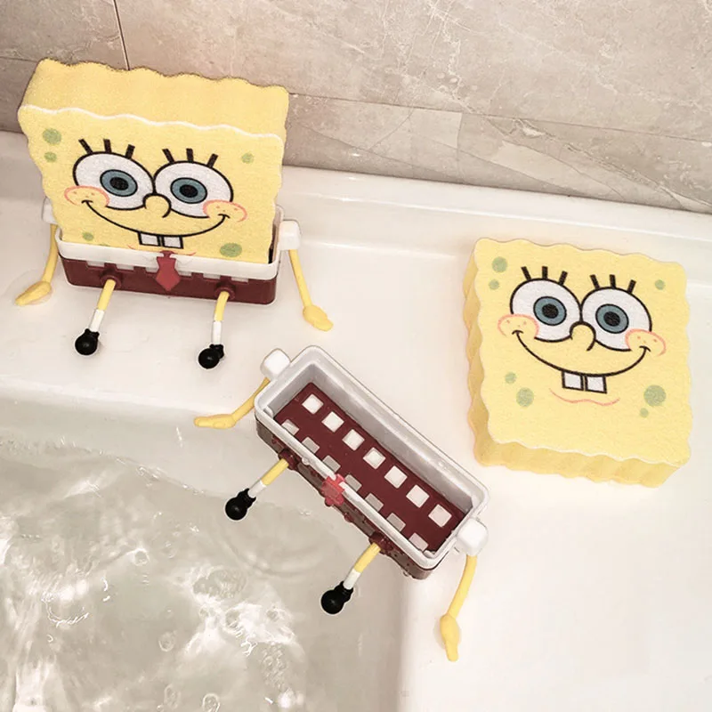 Sponge-bob SquarePants Dish Washing Brush Kitchen Supplies Drain Rack Cleaning Dishes Brushes Reusable Scrub Scouring Pad