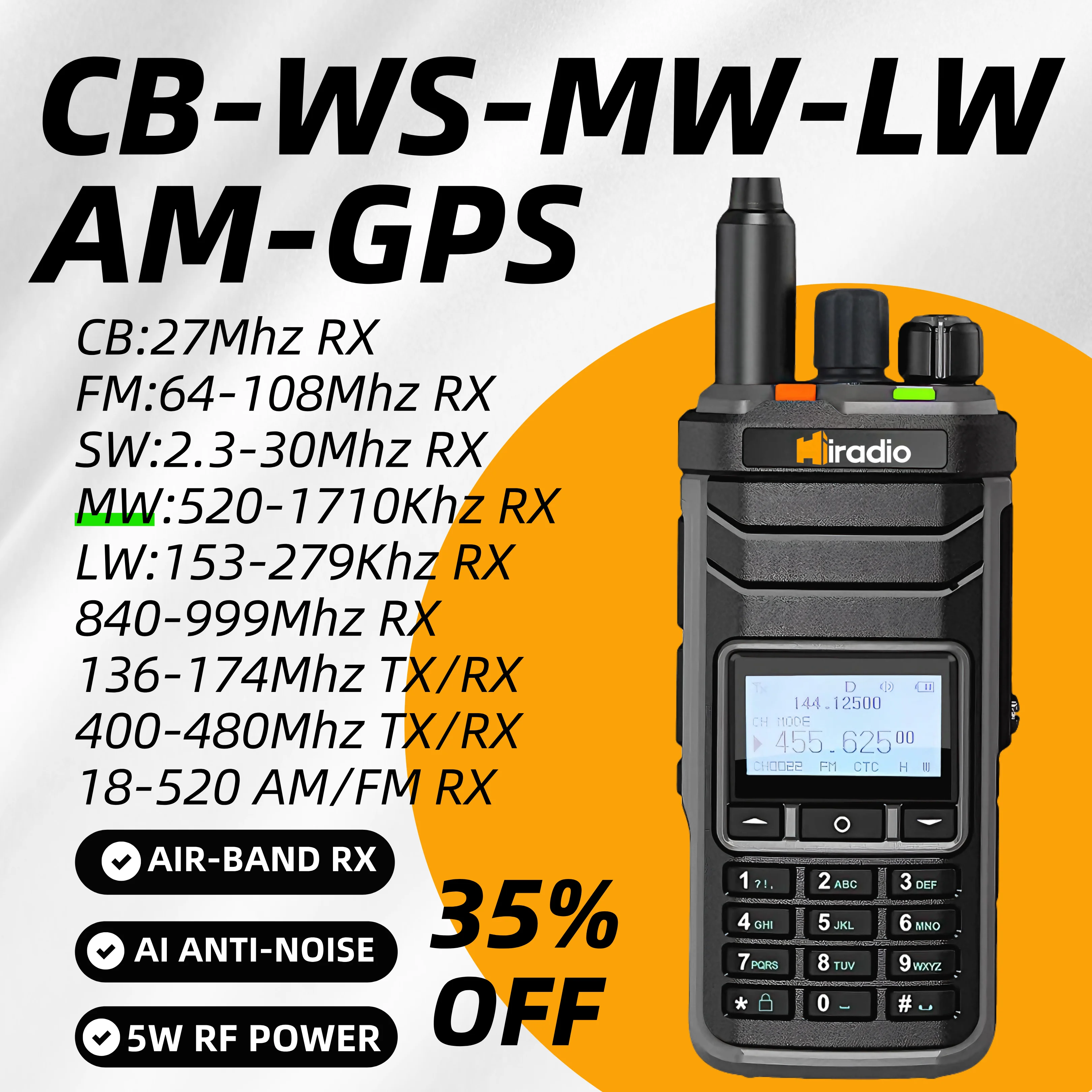 Iradio Y23UV-88 راديو GPS متعدد الموجات راديو هام HF UHF VHF ثنائي النطاق مع AM USB LSB CW CB LW MW SW SSB استقبال، 1024 CH Type-C