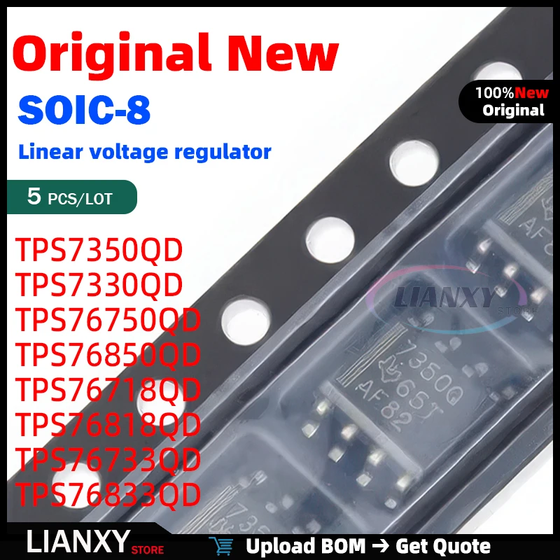 

SOIC-8 TPS7350QD TPS7330QD TPS76750QD TPS76850QD TPS76718QD TPS76818QD TPS76733QD TPS76833QD TI регулятор с низким падением напряжения новый