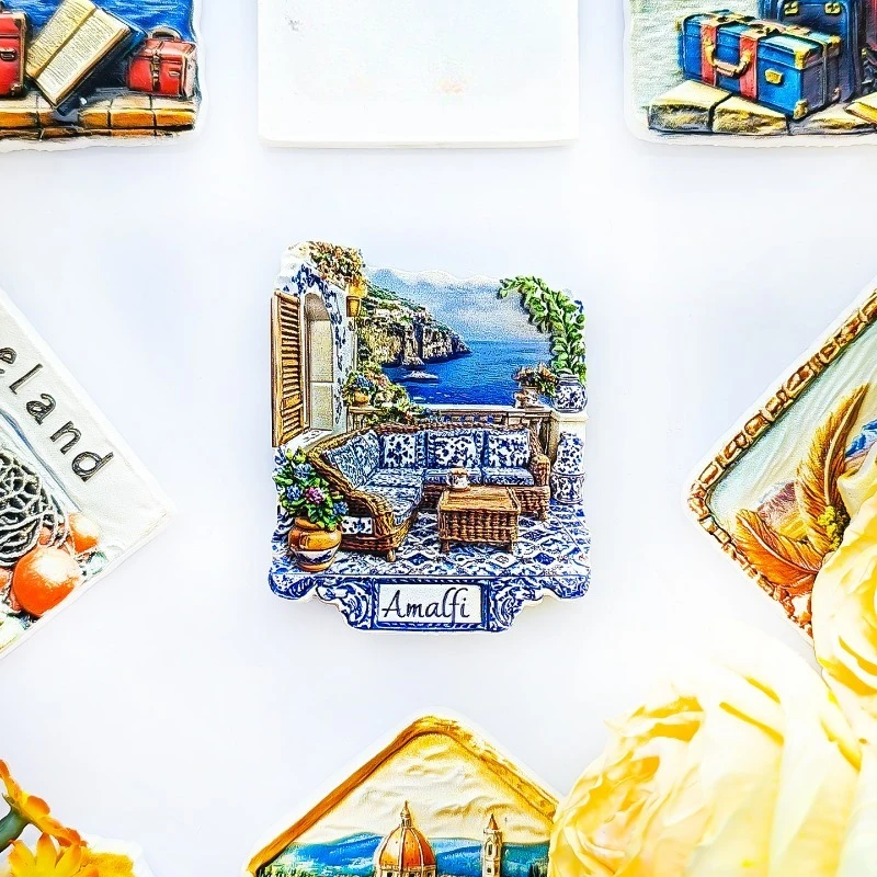 Amalfi Coast Terrace Fridge Magnet - 3D Italian Riviera Souvenir Lemon Grove & Sea View Decor Unique Mediterranean Gift