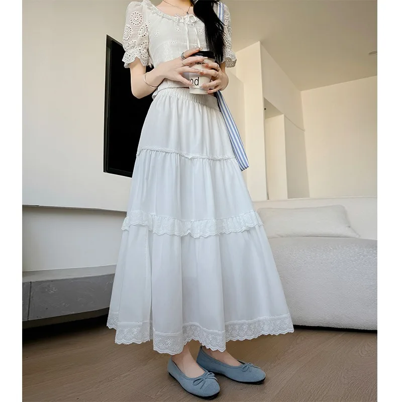 Double Layer Cake for Women Spring Summer New Style Mid-length Slim A-line Skirt Ballet Style Fluffy Lace