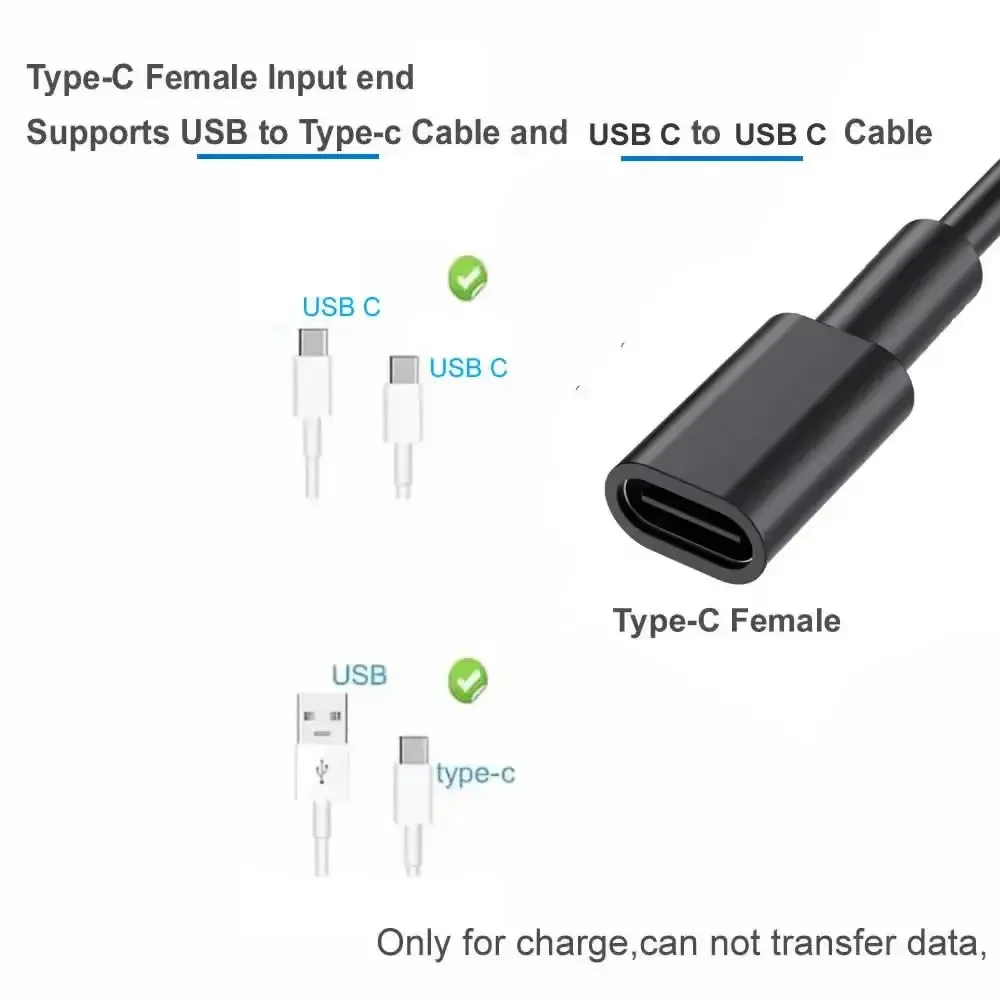 2 in 1 USB-C Extension Cable with ON OFF Switch, 5V Power Supply Charging Cord USB C Female to Type-C/Micro USB Male Cable