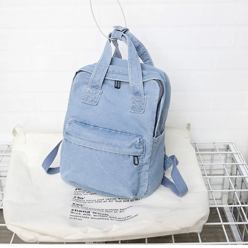 Women Denim School Bag Teenager Backpack Ladies High Capacity Students Travel Shoulder Bag