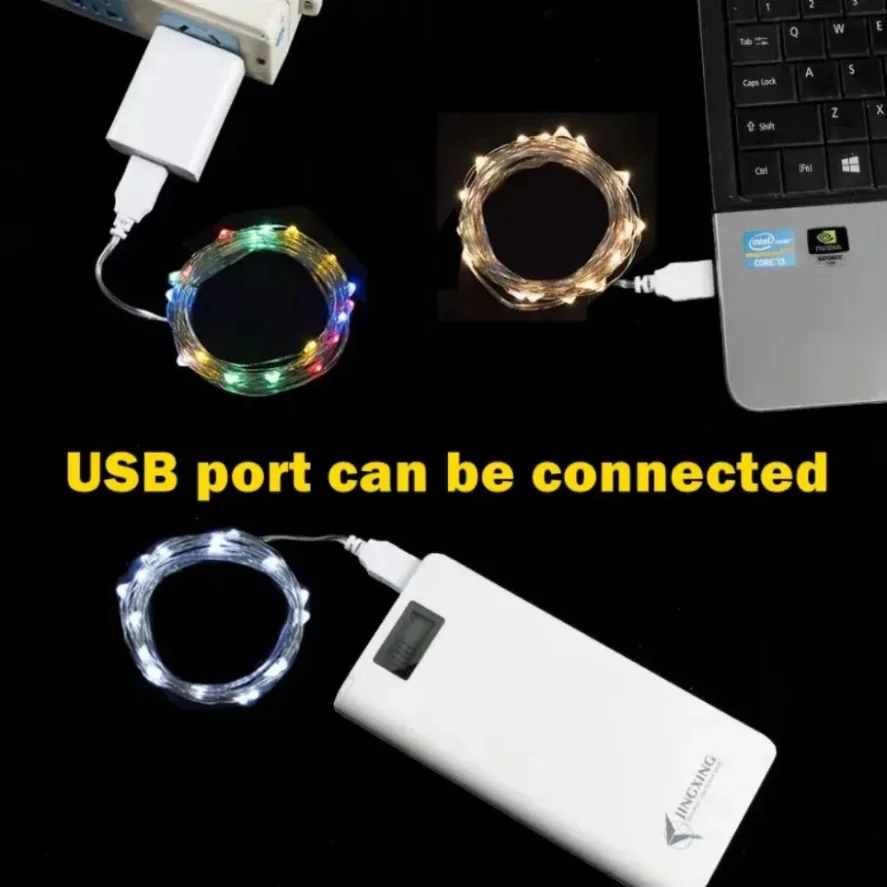 USB أضواء الأسلاك النحاسية الجنية جارلاند أضواء LED سلسلة أضواء في الهواء الطلق سلسلة مقاومة للماء لعيد الميلاد حفل زفاف زينة