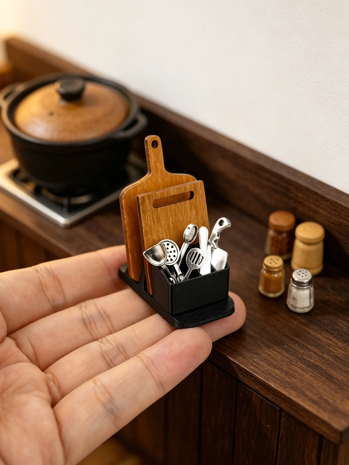 Ein Miniatur-Küchenutensilien-Aufbewahrungsset, Szenendekoration, 1/6, 1/12 Puppenhaus-Modellhaus-Zubehör, Dekoration, Fotografie-Requisiten, Mikrolandschaftsdekoration, Miniaturdekoration, kleine Geschenke, Werbegeschenke, Wohndekoartikel – Detail 3