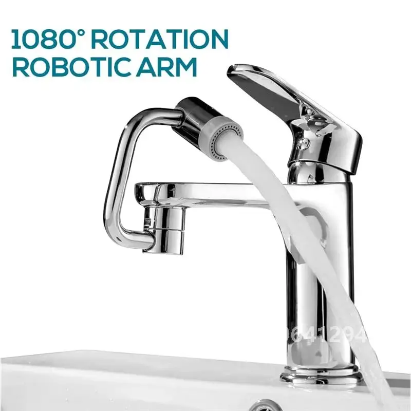 Stainless steel Universal 1080°rotating faucet Robotic Arm Swivel Extension Faucet Aerator Kitchen Faucet Extender 2 Water Flow