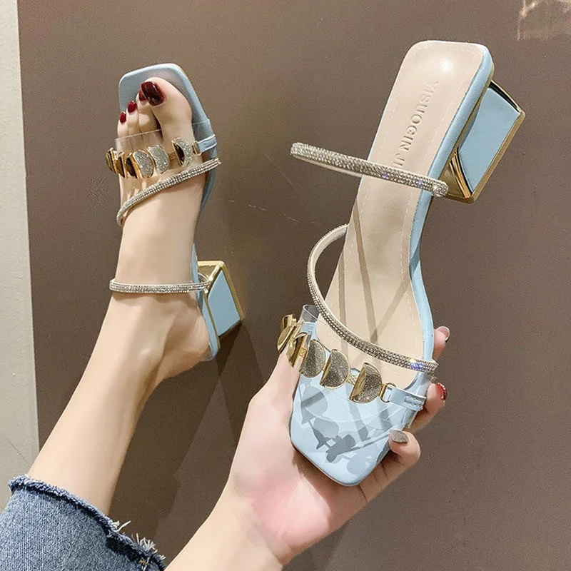 Women Fashion Rhinestone High Heel Sandals Summer Ladies Sexy Sandals Female Leather Sandals Plus Size 34-40 Zapatos De Mujer