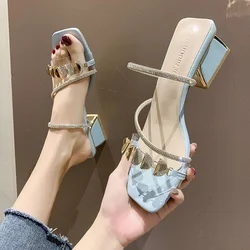 Sandalias De tacón alto con diamantes De imitación para Mujer, Zapatos sexys De cuero, 34-40 talla grande, Verano