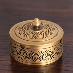 Brass Ashtray with Lid for Household Fly Ash Prevention Chinese Large Creative Pure Copper Ashtray with Lid for Smoke Prevention