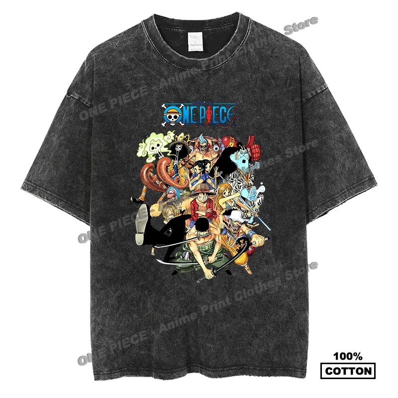 

Cartoon Anime One Piece - Straw Hat Pirates Print T Shirts Cotton Vintage Loose Tees For Fashion Men Women Casual Short Sleeve