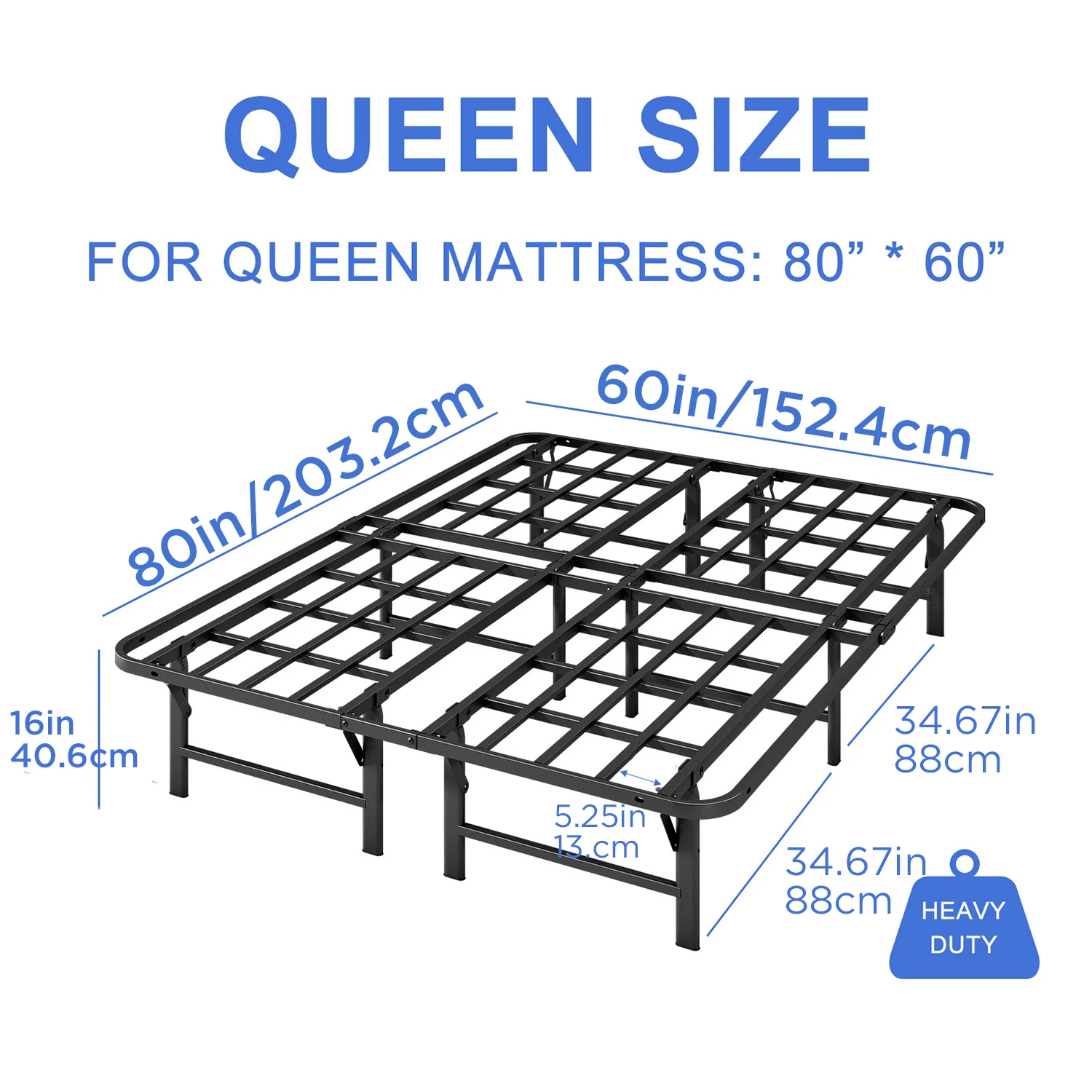 ZIYOO 16-Inch Full Size Metal Bed Frame – No Box Spring Needed, Foldable, Easy to Install, Noise-Free Design, Black Single & Dou