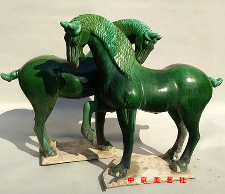 Green horse statue in Three Painted Pottery of the Old Tang Dynasty