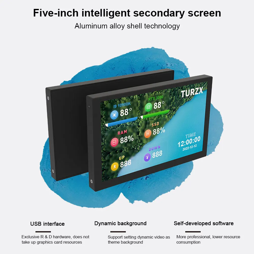 5 Inch IPS Secondary Screen Mini Computer USB Display Freely AIDA64 PC Sensor Panel Dynamic Theme Supported for Computer Case