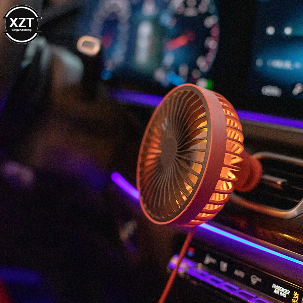 New Car Fan 360 Degree Rotatable Cool Colorful LED Lights USB Powered Car Auto Powerful Cooling Air Fan for Car Air Vent Mounted