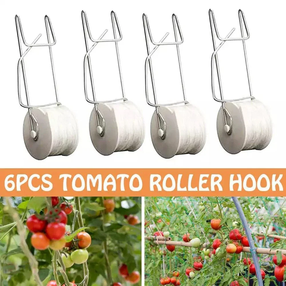 6Pcs Tomato Trellis Roller Hook Tomato Support Hooks Set with 15m Vine Support String Rope Garden Flower Plant Kit #