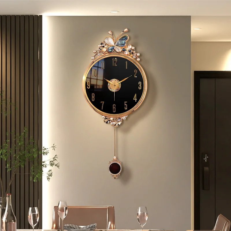 French Luxury Wall Clock Living Room Butterfly Wall Hanging Clock Creative High-end decoración hogar moderno interior furniture