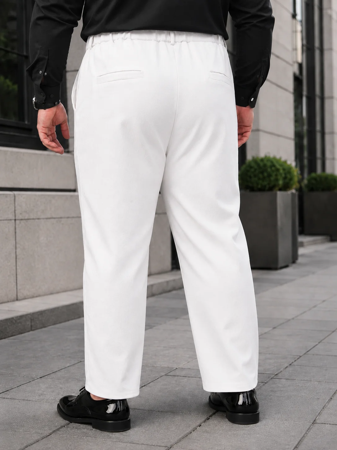 plus Size Men's Solid Color Business Trousers Linen Fabric Belted Waist Straight Leg Office Wedding Men's Pants