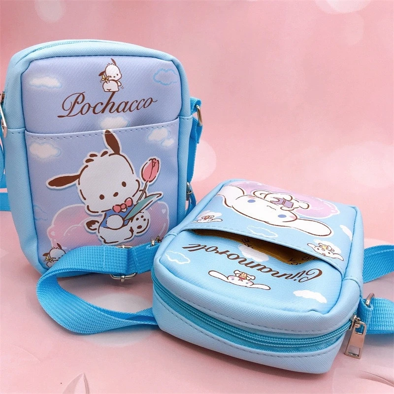 Sanrio Hello Kitty Shoulder Bag PU Diagonal Bag Cute Cinnamoroll My Melody Kuromi Earphone Phone Kawaii Storage Bags Girl Gift