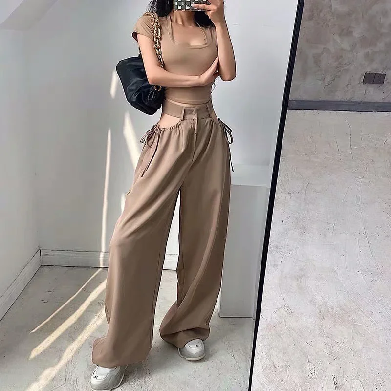 2024 High Waist Straight Stacked Pants with Pockets Trousers for Women Classic Women's Trousers Hip Hop Pants Y2k Harajuku