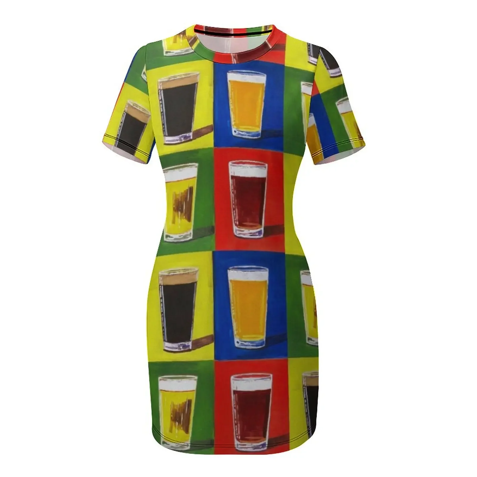 ชุดเดรสแขนสั้นลายแอนดี้ วอร์ฮอล ลายแก้วเบียร์ สำหรับงานพรอม งานเทศกาล งานปาร์ตี้กลางคืน งานแต่งงาน ชุดราตรีสำหรับผู้หญิง