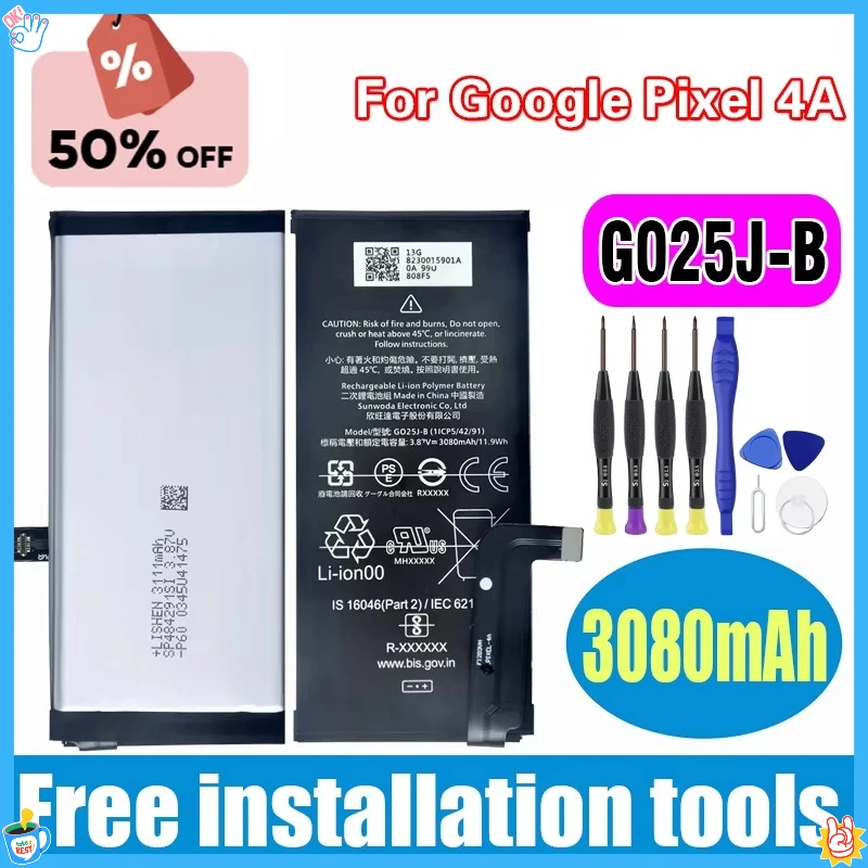 G025J-B 3080mAh Replacement Battery For Google Pixel 4A Pixel4A Genuine Latest Production Phone Batteries+Tools
