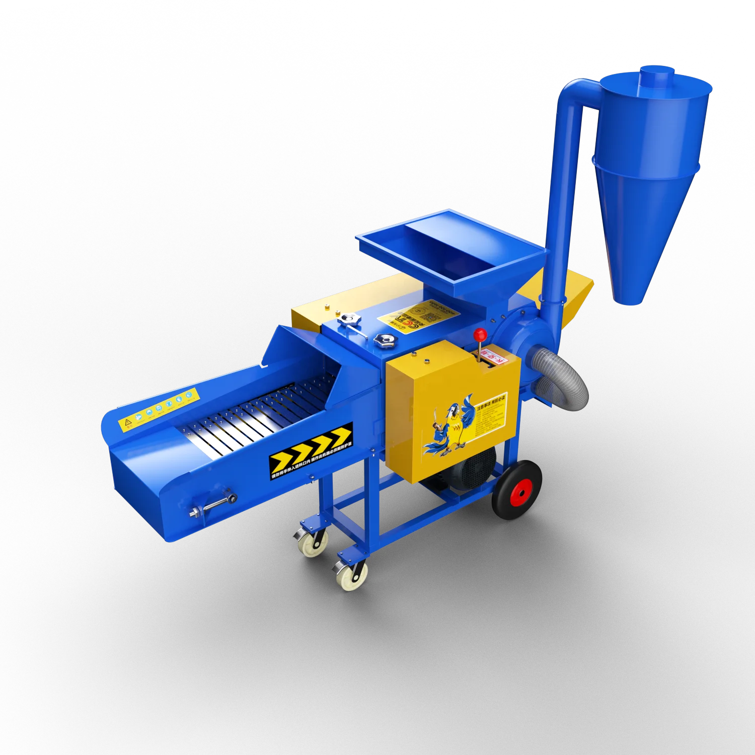 New type of home farm fuel engine straw silage machine, cattle feed maker, hay and corn shredder, and hay cutter.