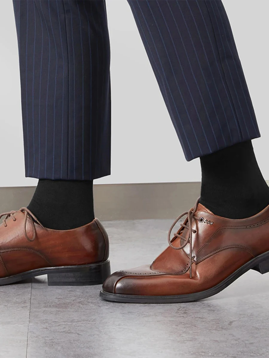 10/5 pares de meias masculinas de cano médio outono e inverno novo preto negócios cor sólida algodão